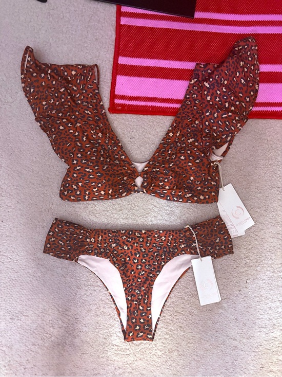 Cosita Linda Other - Cosita Linda- Red Leopard Print Ruffle Sleeve Bikini Top & Bottom w/ beaded. XL